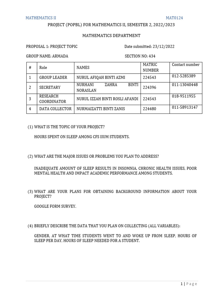 Maths Project (23 Dec Ver) | PDF | Sleep | Science