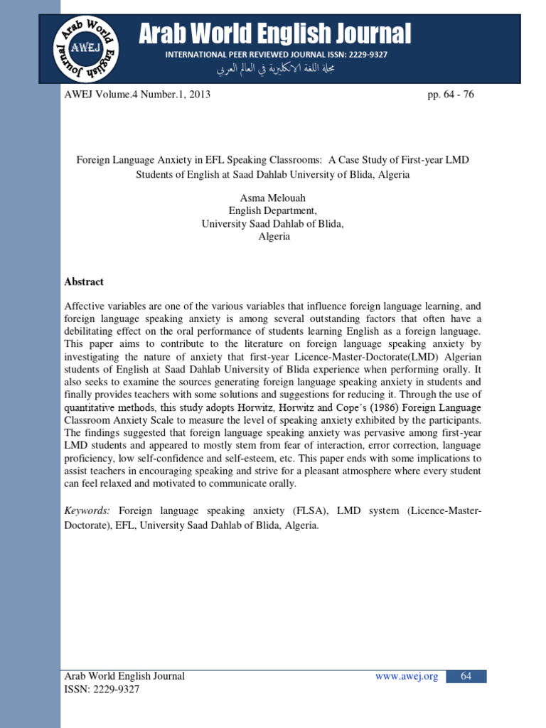 Foreign Language Anxiety in EFL Classrooms | PDF | Language Arts ...