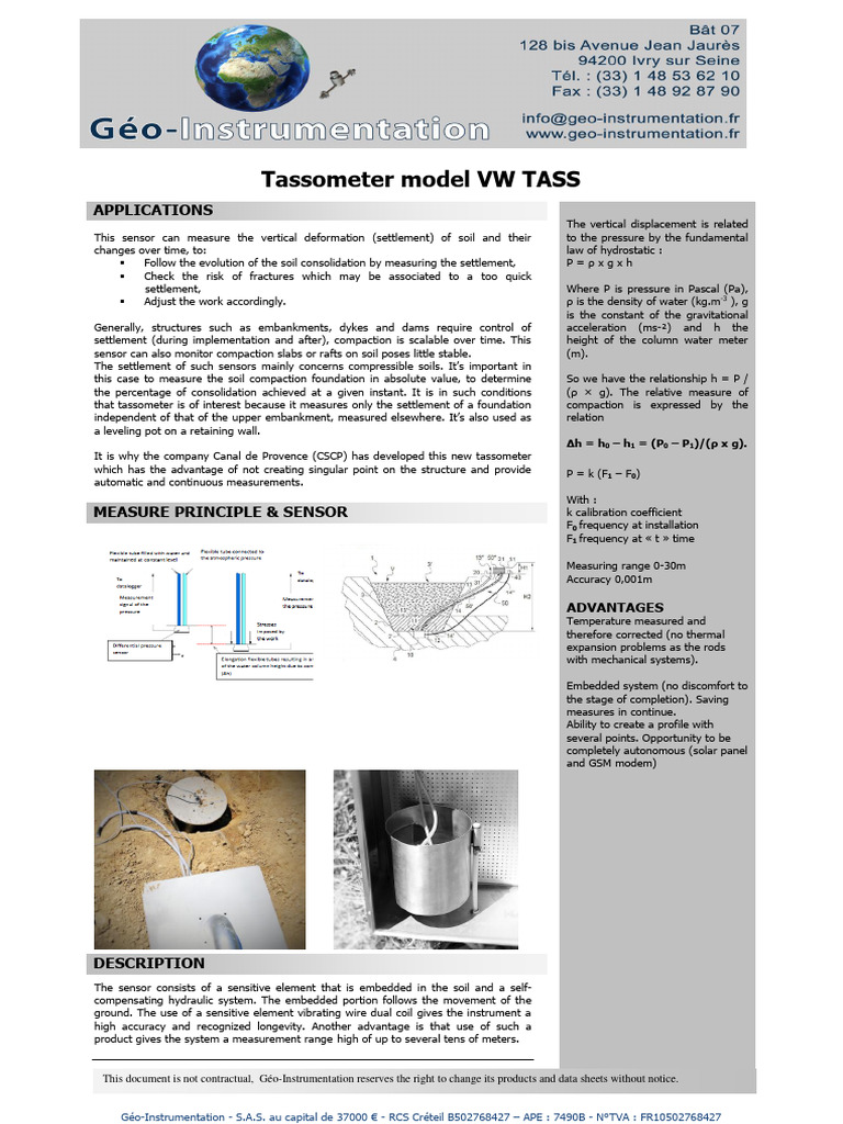 Geo Instrumentation Tassometer | PDF | Pressure | Applied And ...