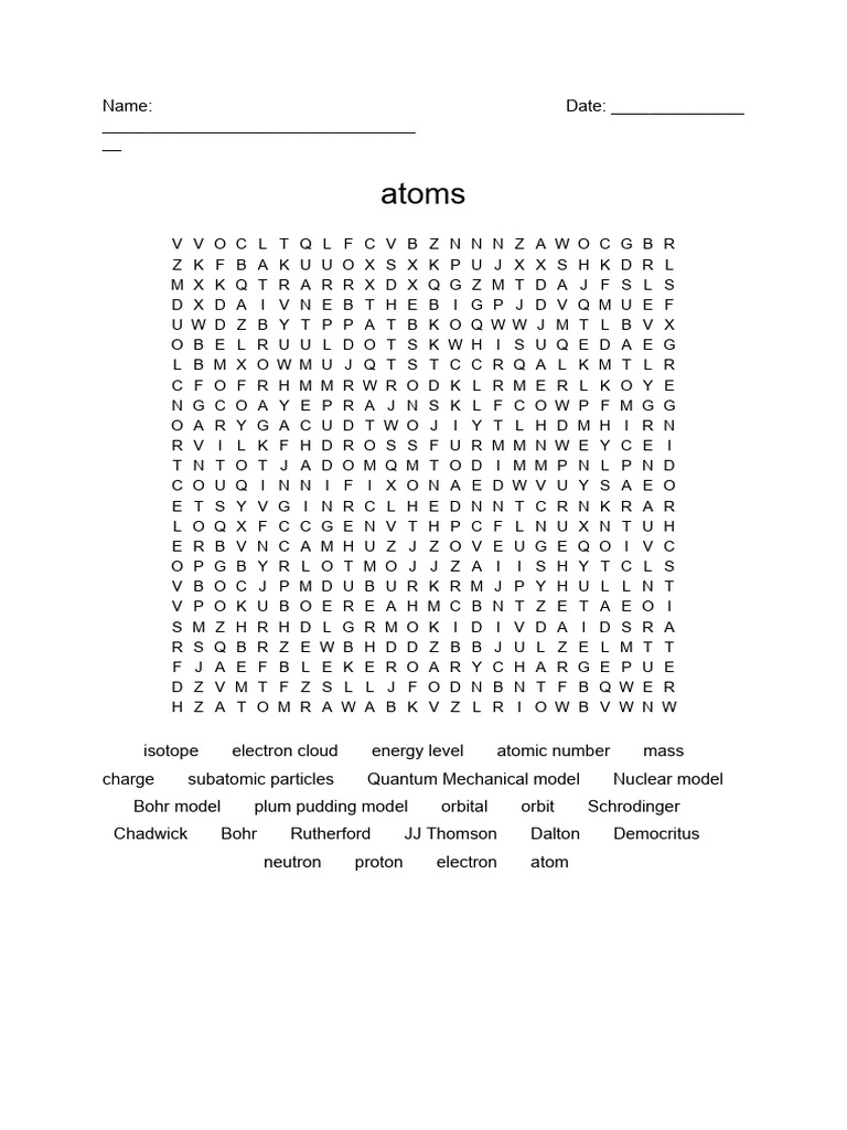 Atoms Crossword Puzzle PDF
