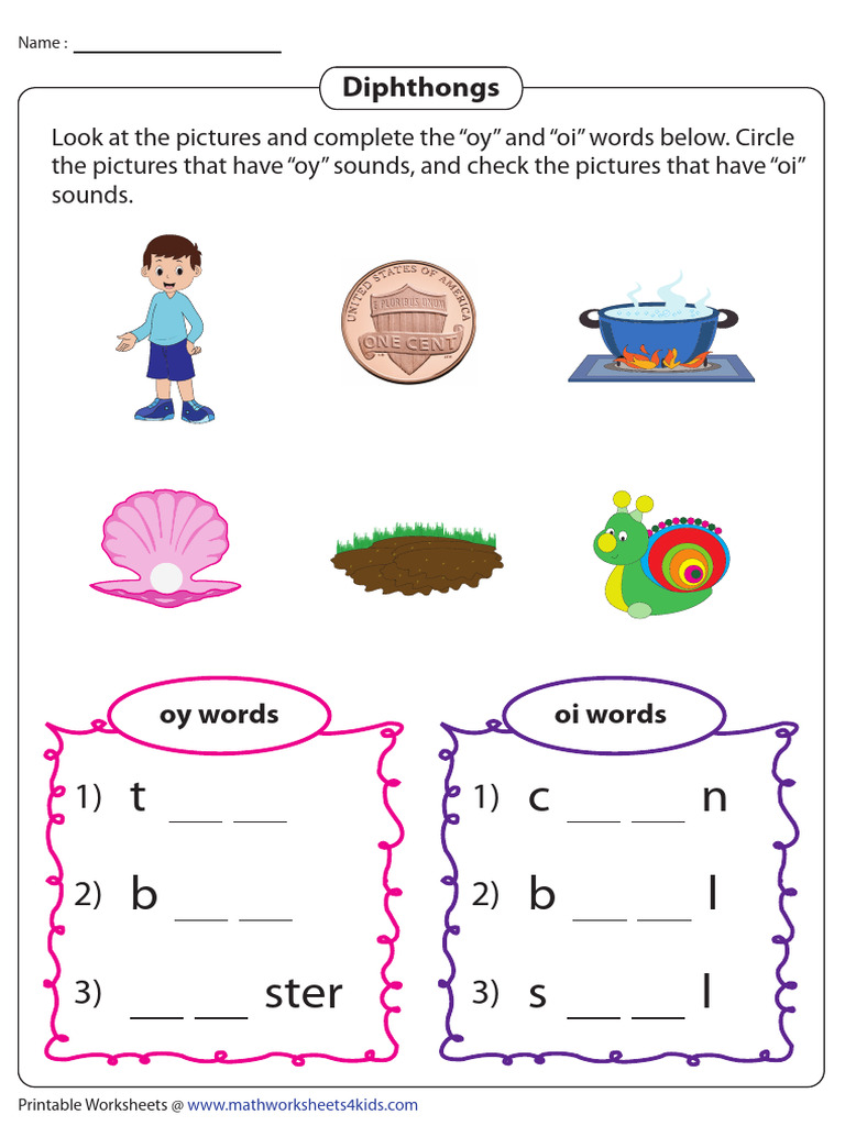 Identify Oi Oy Words | PDF for Free Printable Oi And Oy Words Worksheet
