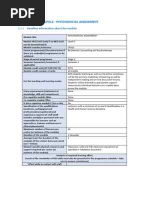 Module Descriptor - Psychosocial Assessment