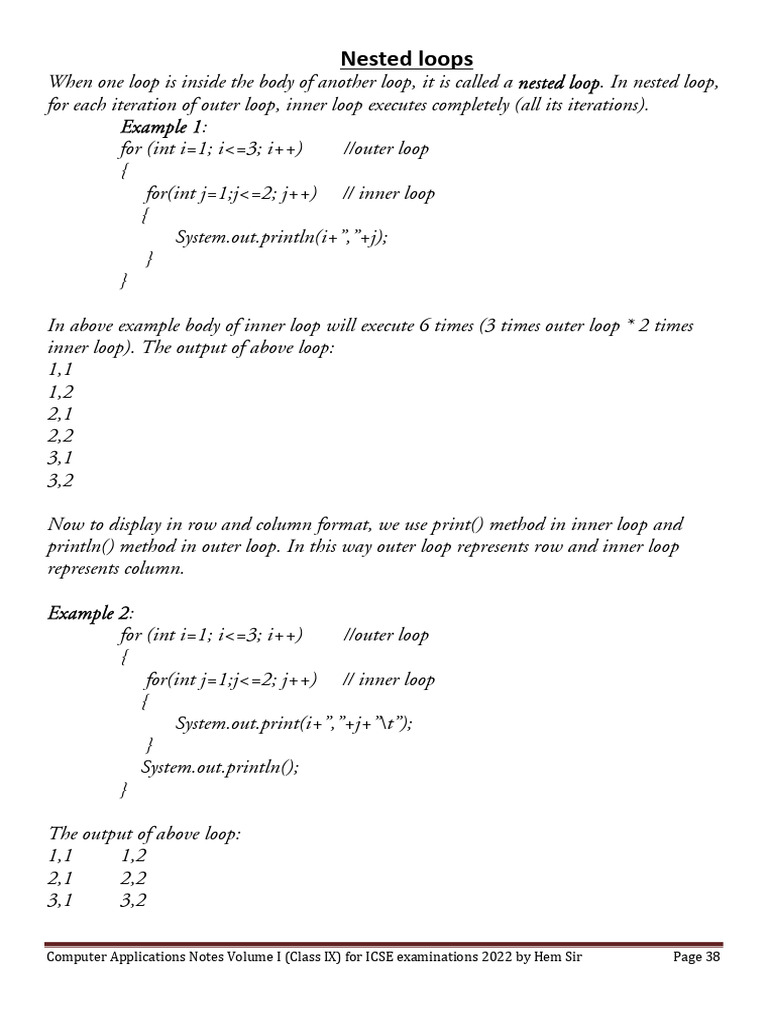 Computer Application Ix Nestedloop Pdf