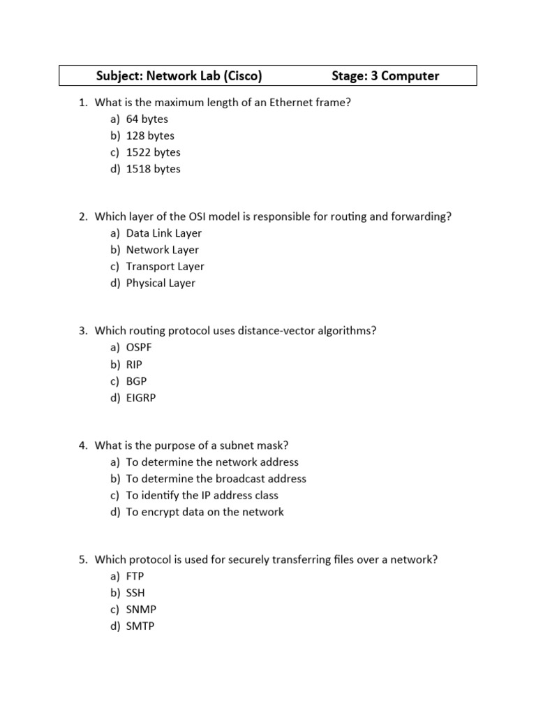 Cisco Networking Lab Questions | PDF | Computer Network | Ip Address