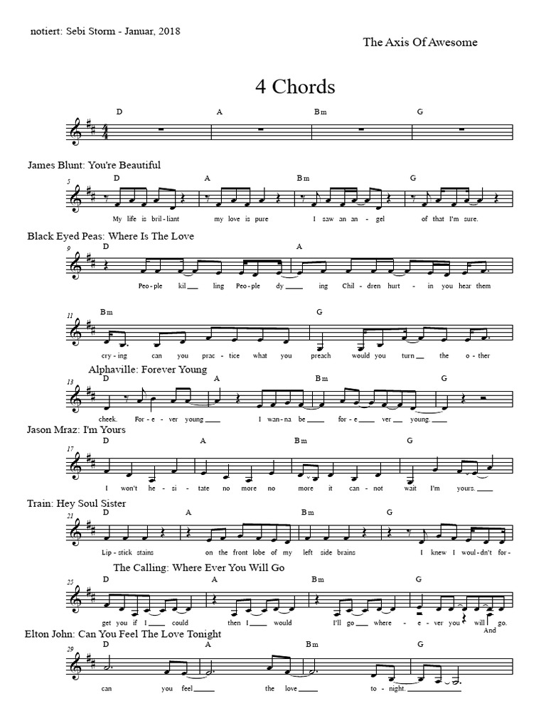 4 Chords Leadsheet Mit Titel | PDF | Musiciens | Lauréats des Music Award