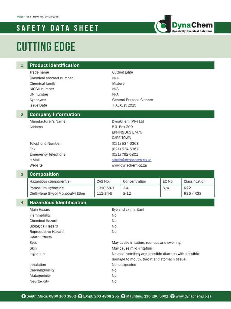 Cutting Edge - MSDS | Download Free PDF | Solvent | Toxicity