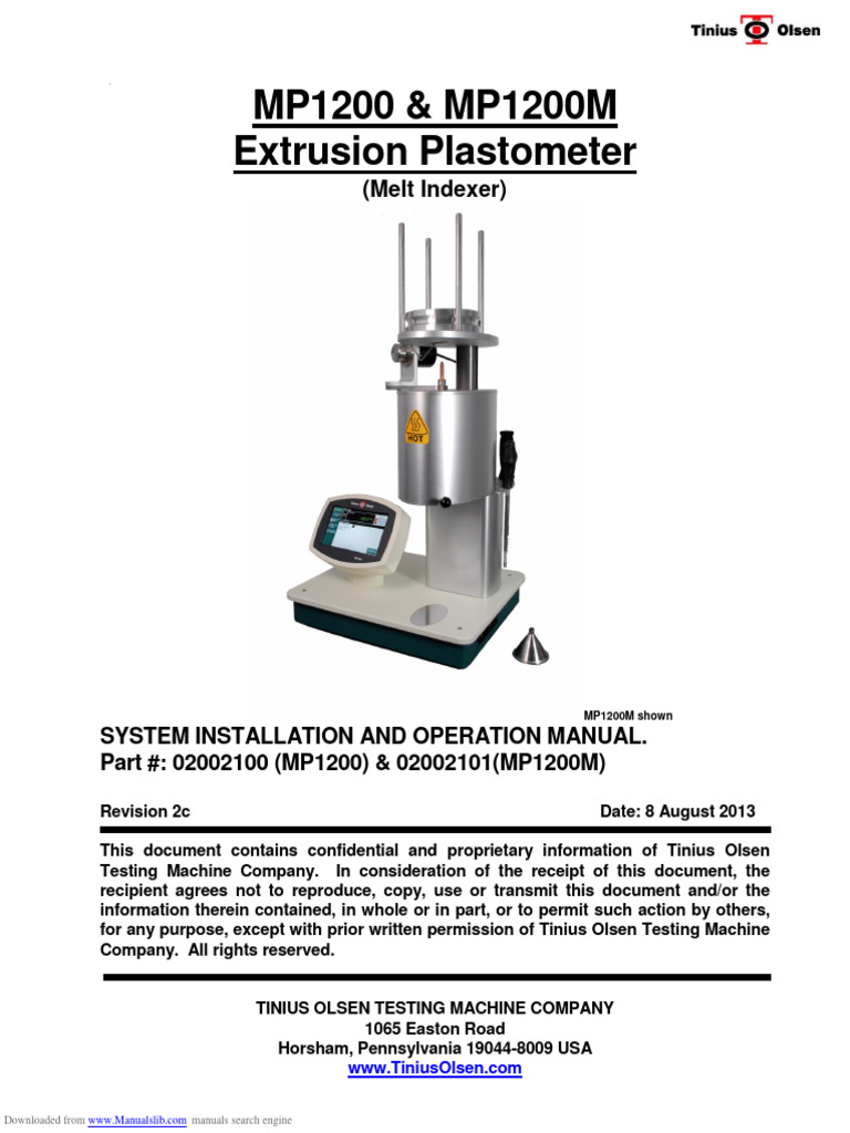 MP1200 Extrusion Plastometer Manual | PDF | Mains Electricity ...