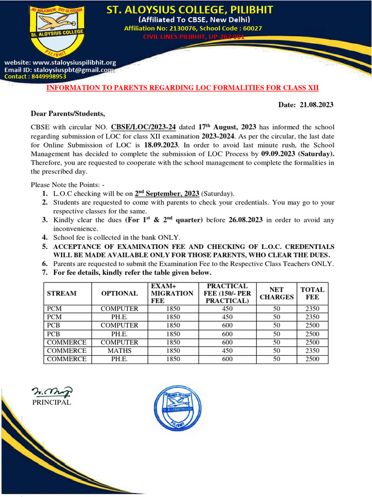 Class XII LOC Submission Guide | PDF