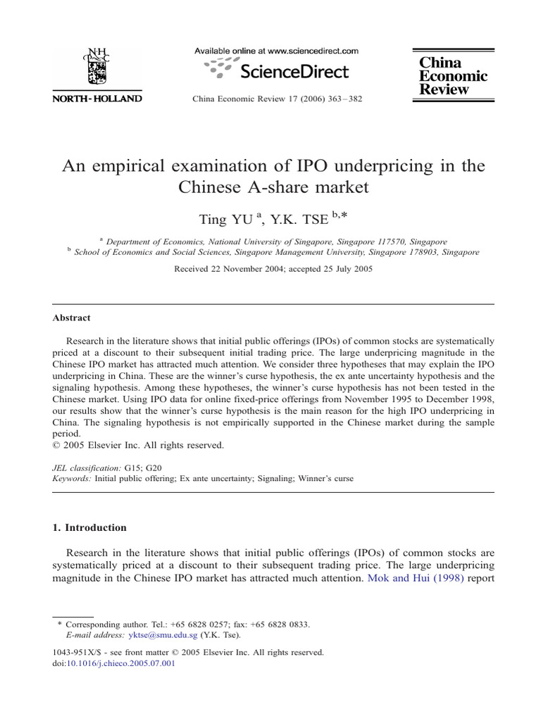 An Empirical Examination of IPO Underpricing in The Chinese A-Share ...