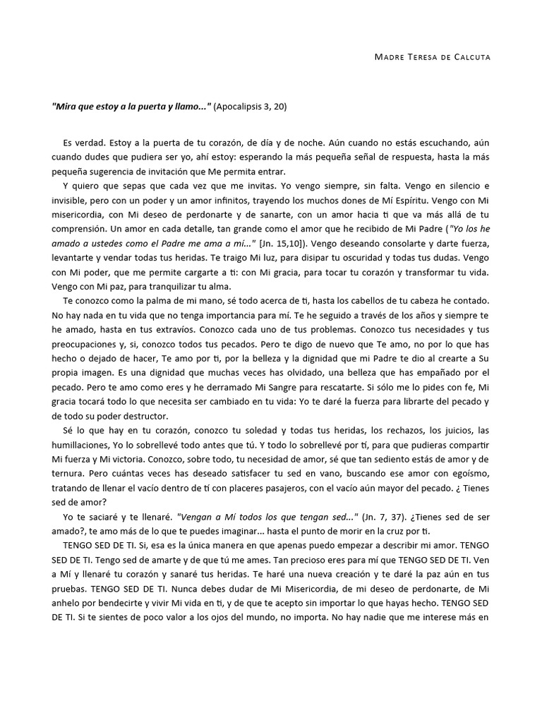 Tengo Sed Madre Teresa Calcuta | PDF