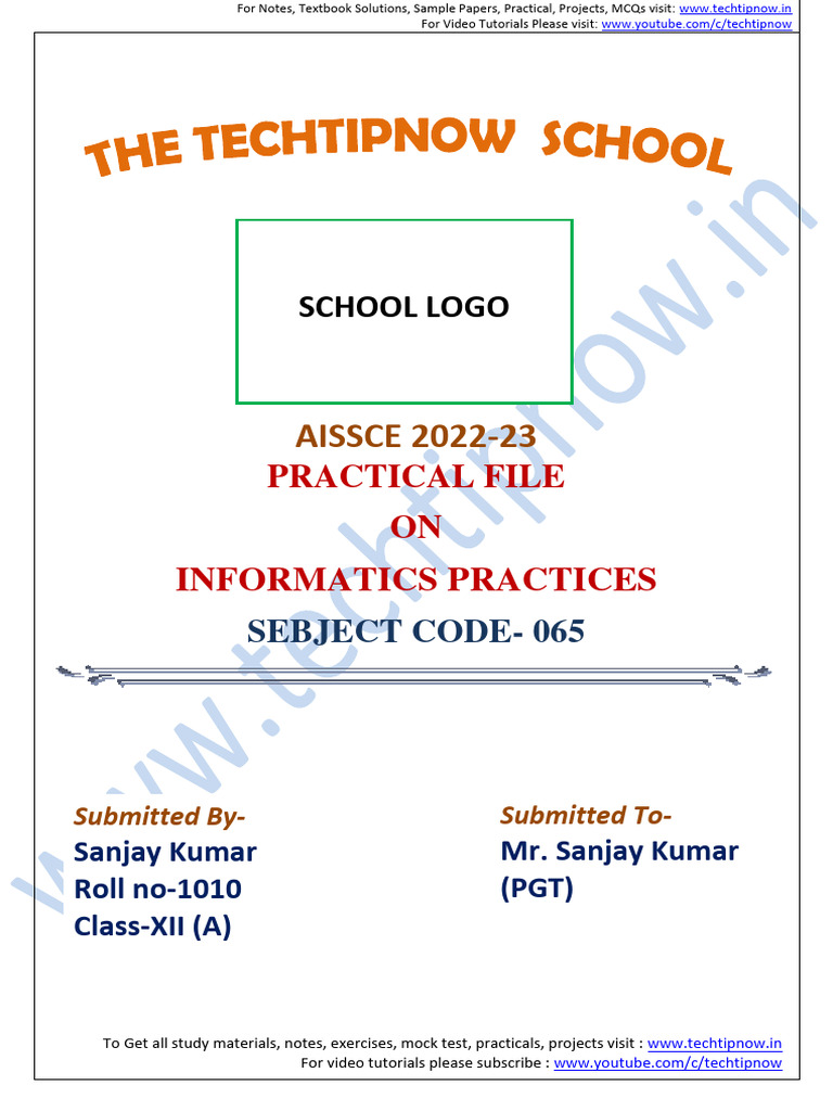 Practical File Ip Class 12 2022 23 | PDF | My Sql | Python (Programming ...