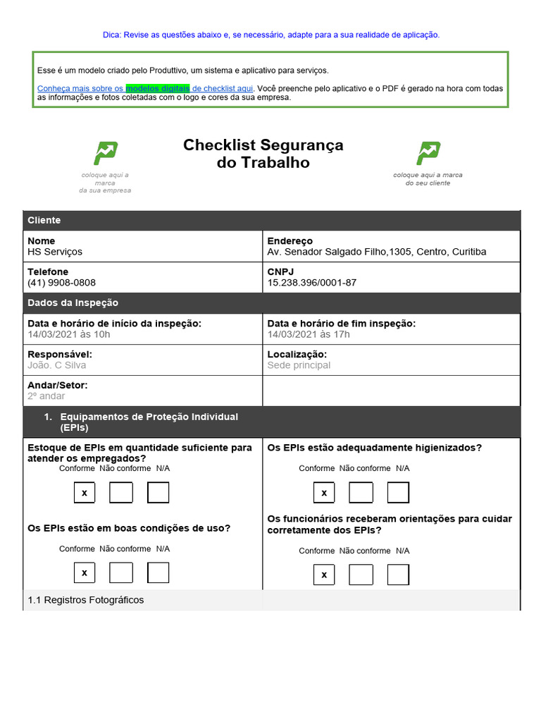 05- Checklist Segurança do Trabalho | PDF