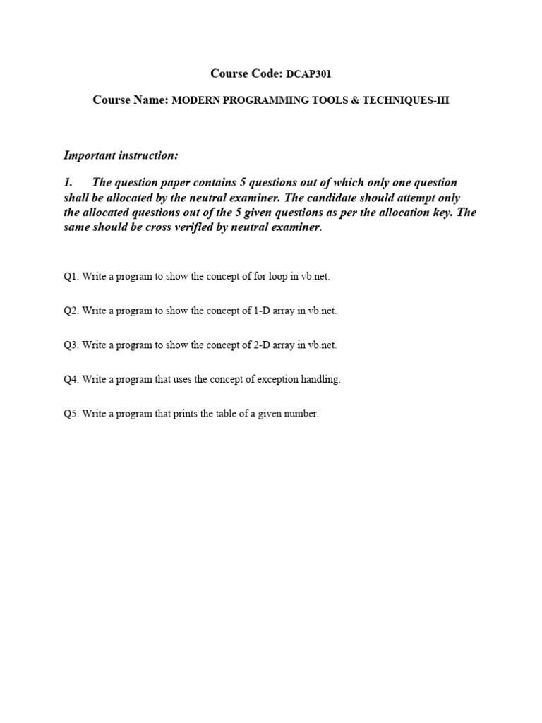 VB.NET Programming Concepts Exam Guide | PDF