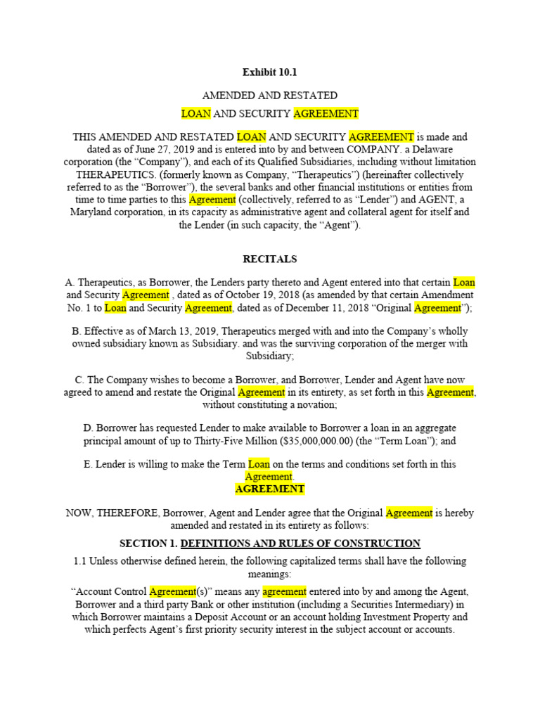 Loan and Security Agreement 3 | PDF