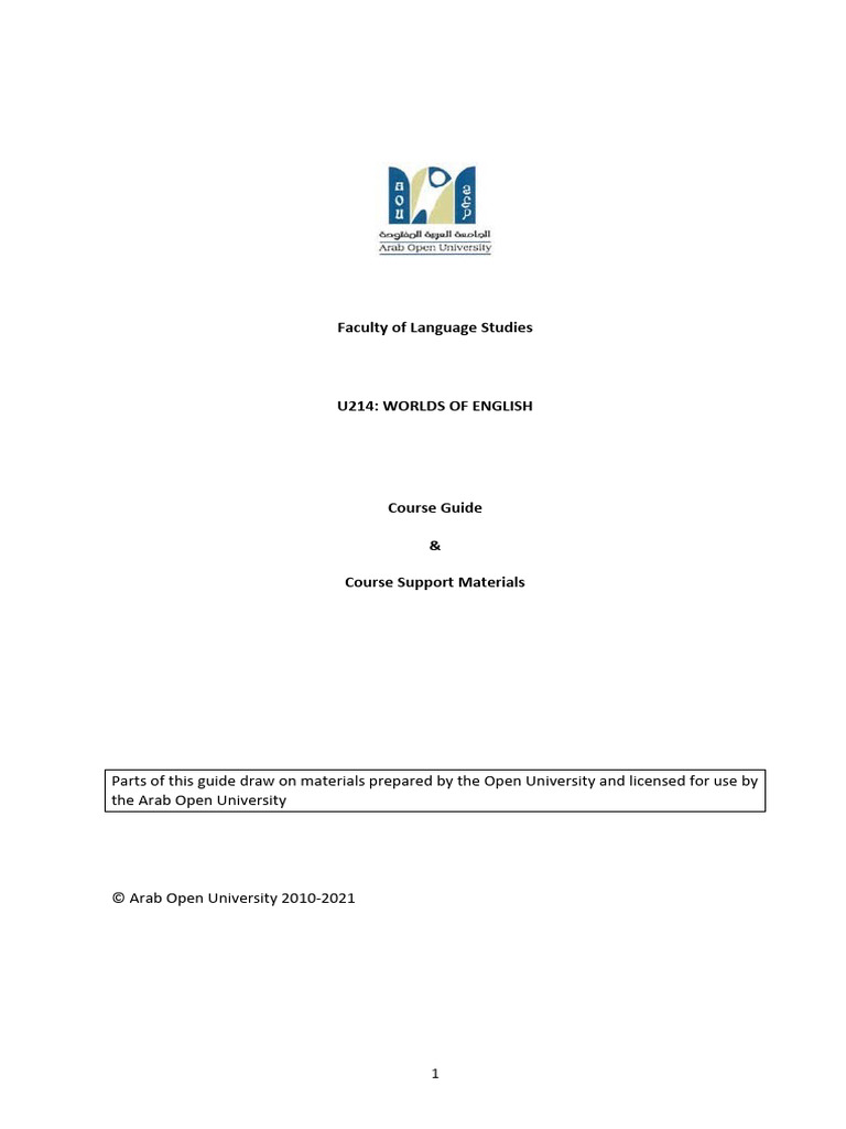 U214 Course Guide: Worlds of English | PDF | Linguistics | English Language