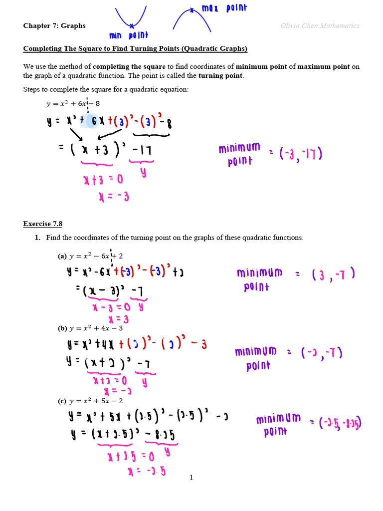 Turning Points via Completing Square | PDF | Quadratic Equation ...