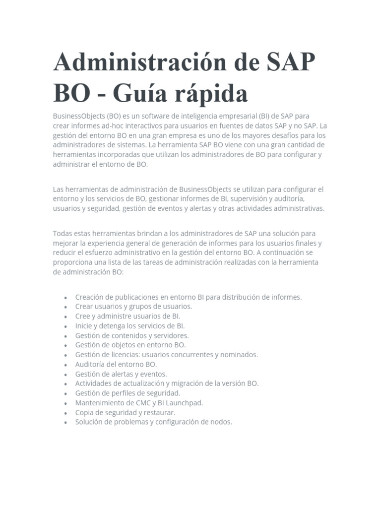 Administración de SAP BO | PDF | Servidor (Computación) | Bases de datos 