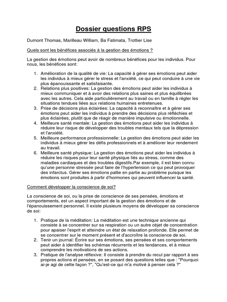 Dossier Questions RPS | PDF | Évolution de carrière | Développement ...