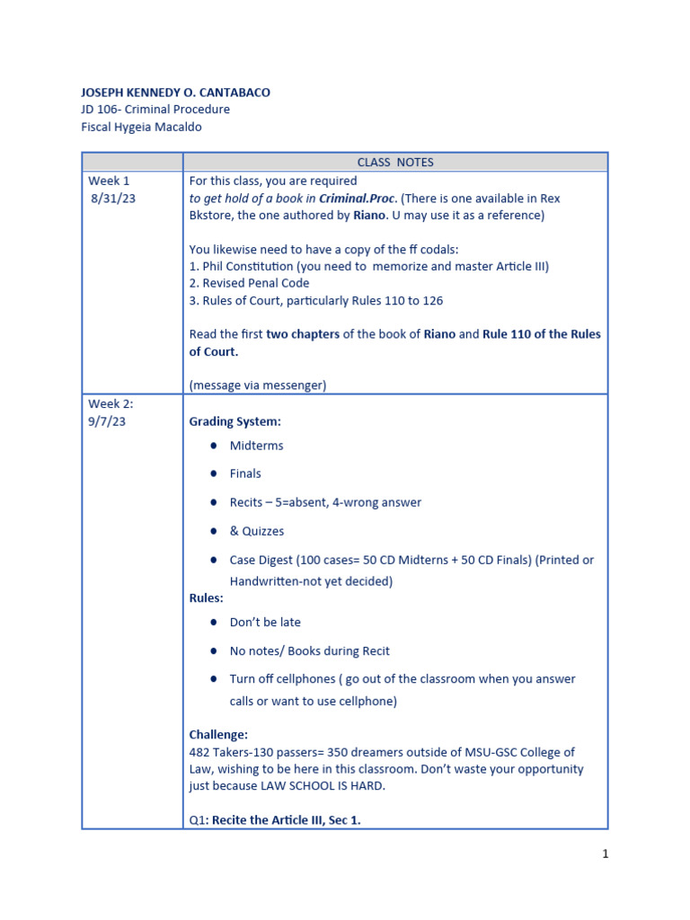 Criminal Procedure Class Notes Summary | PDF | Burden Of Proof (Law ...