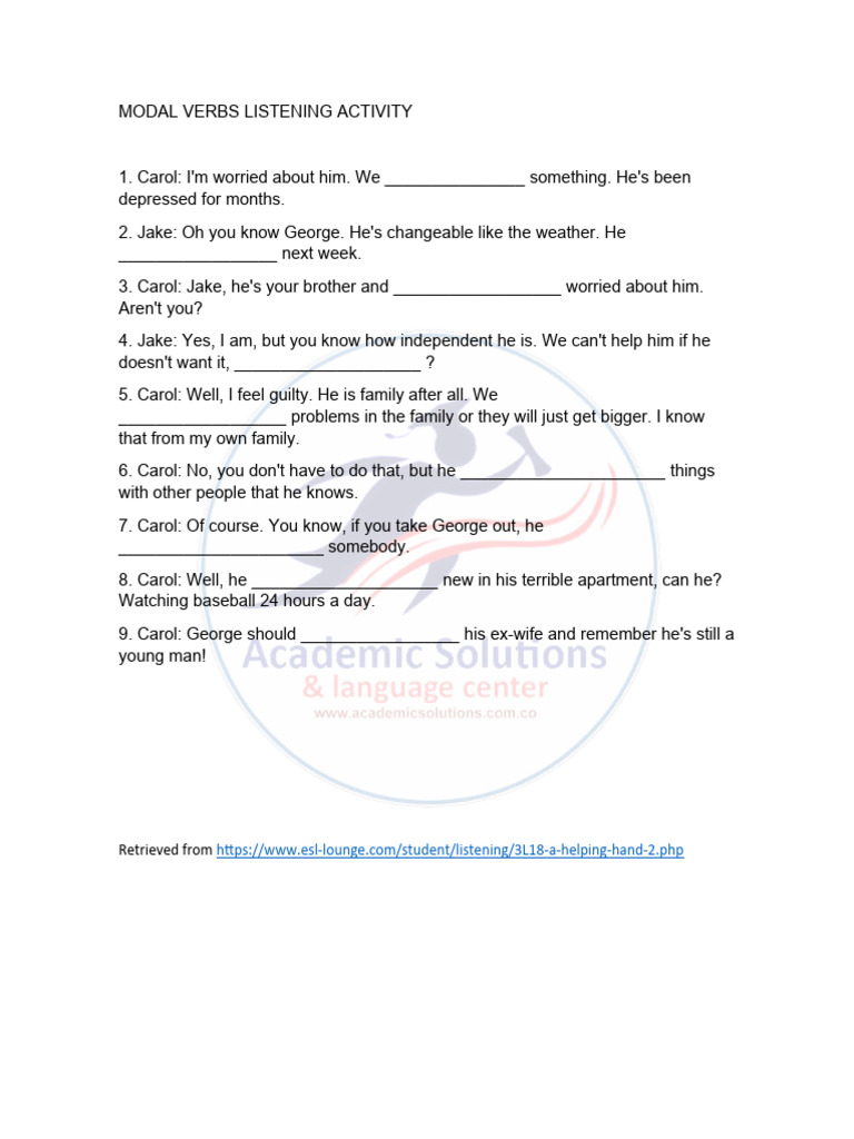 Modal Verbs Listening Activity PDF