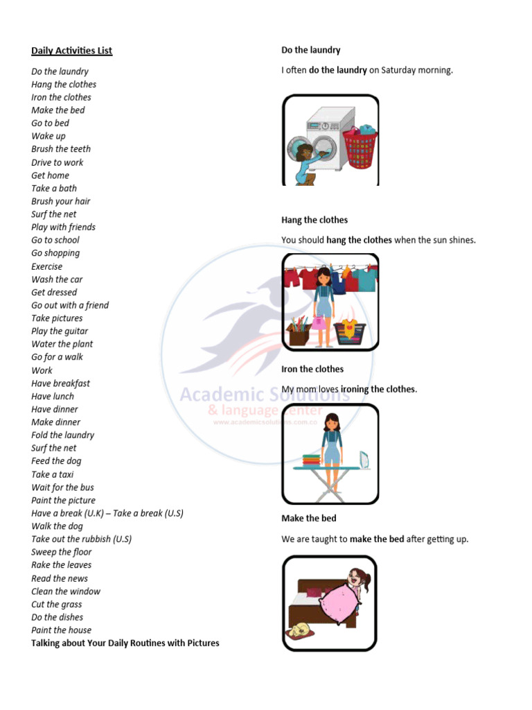 Daily Activities Vocabulary List | PDF | Clothing