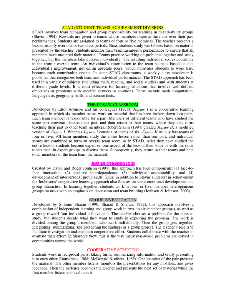 Effective Cooperative Learning Strategies | PDF
