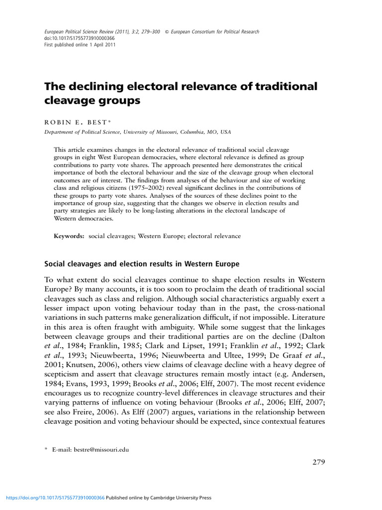 The Declining Electoral Relevance of Traditional Cleavage Groups | PDF ...