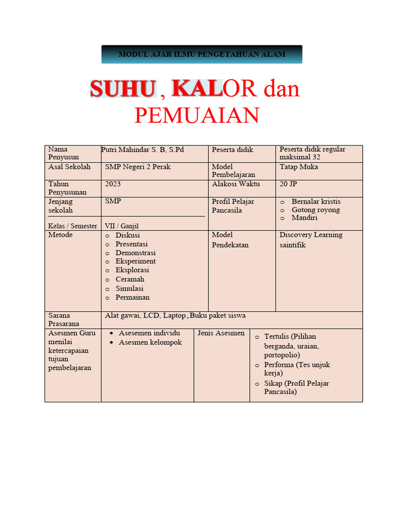 Modul Ajar Ipa Suhu Dan Kalor 7 Pdf