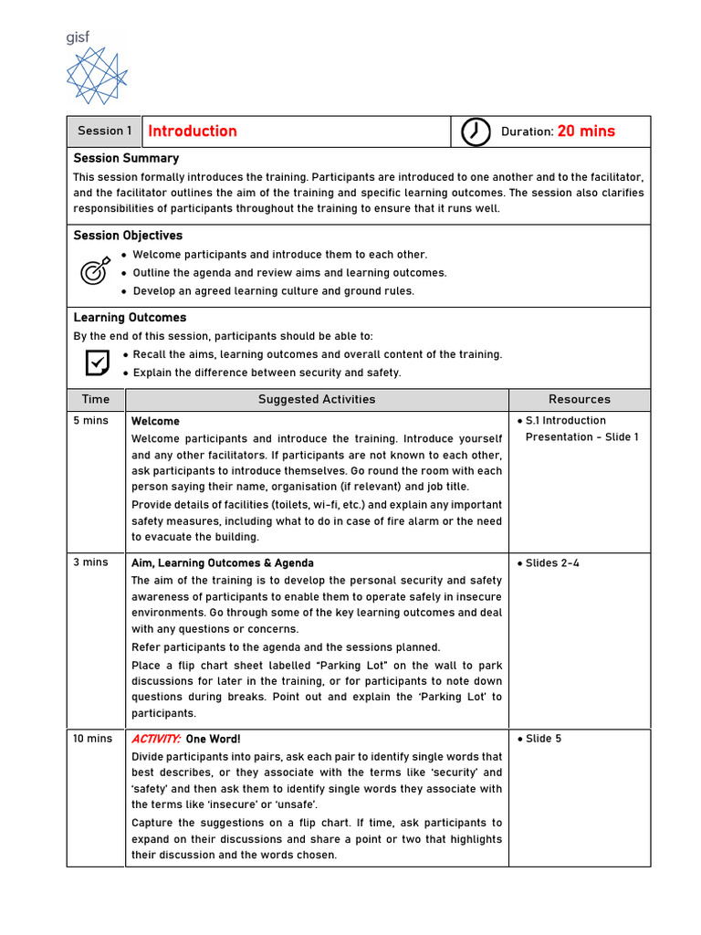 Training Session: Security & Safety Intro | PDF
