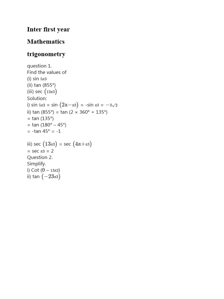 Inter First Year | PDF | Mathematical Analysis | Classical Geometry