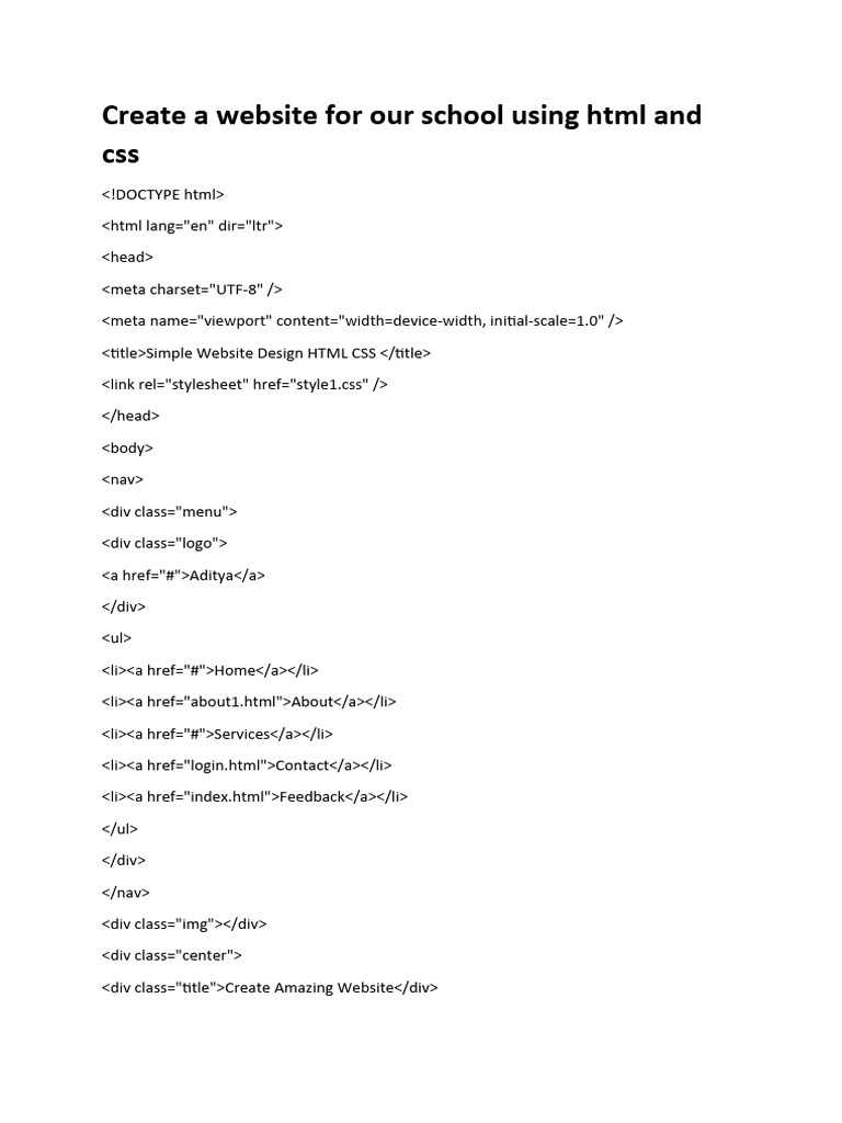 Create A Website For Our School Using HTML and Css | PDF | Web Design ...