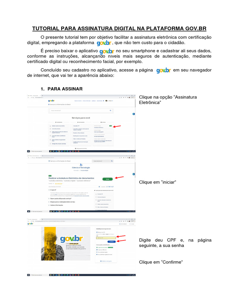 Tutorial de Assinatura Digital Gov.br | PDF | Autenticação | Ciência da ...