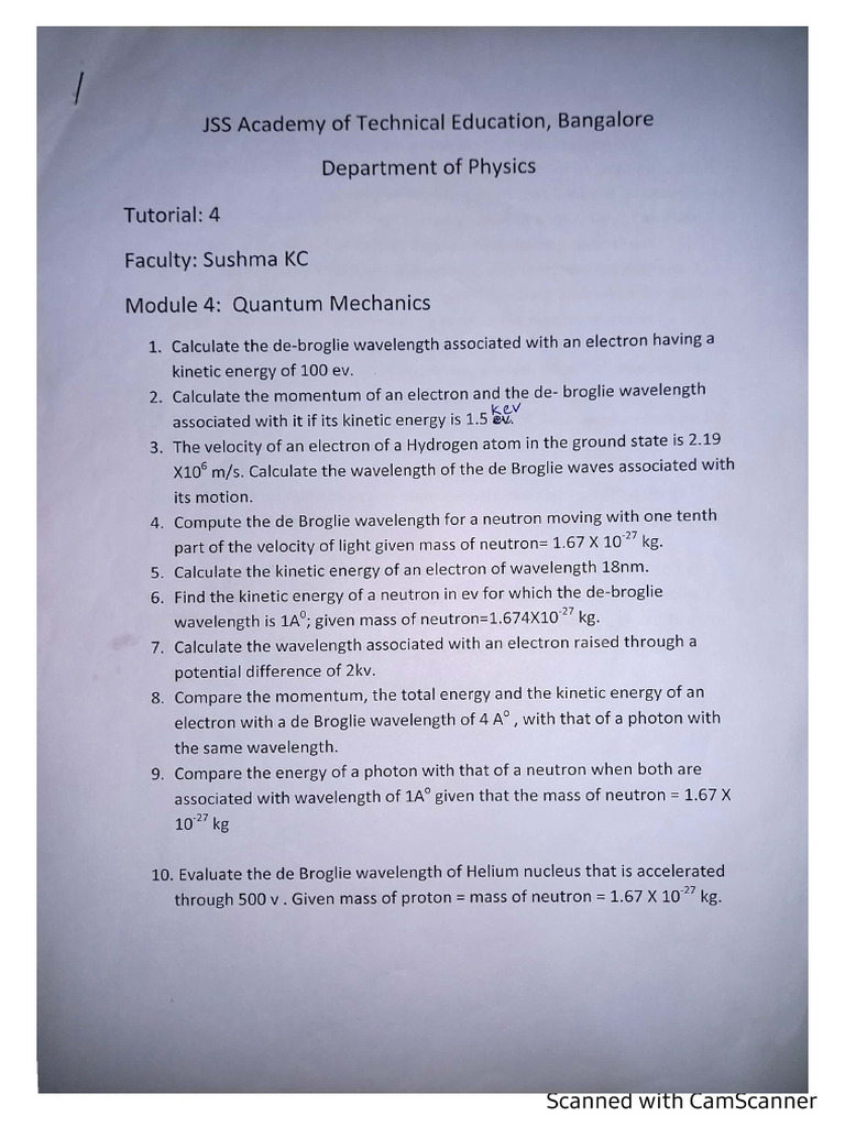Quantum Mechanics Numericals Pdf