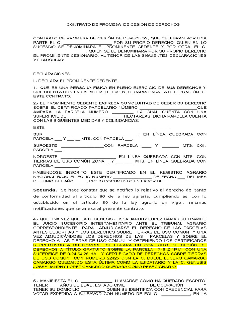 Contrato de Promesa de Cesion de Derecho | PDF | Justicia | Crimen y ...