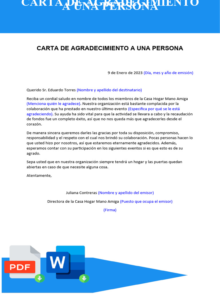 Ejemplo de carta de agradecimiento | PDF | Ciencias sociales | Derecho