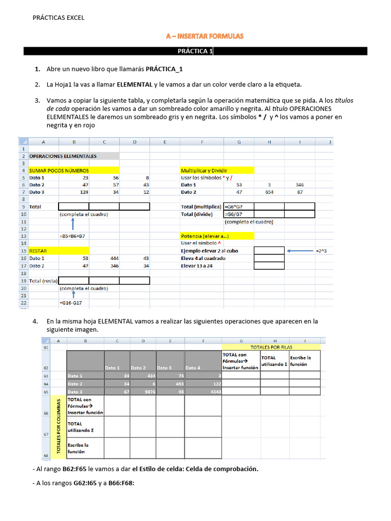 Prácticas de Excel: Operaciones y Formatos | PDF | Microsoft Excel ...