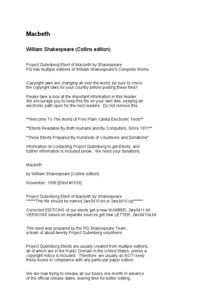 Macbeth | PDF | Macbeth | E Text
