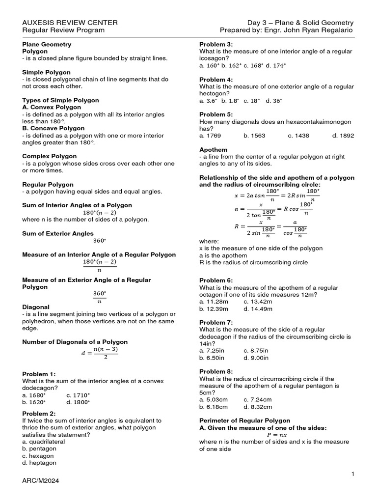 3.3 Plane and Solid Geometry | PDF | Area | Polygon