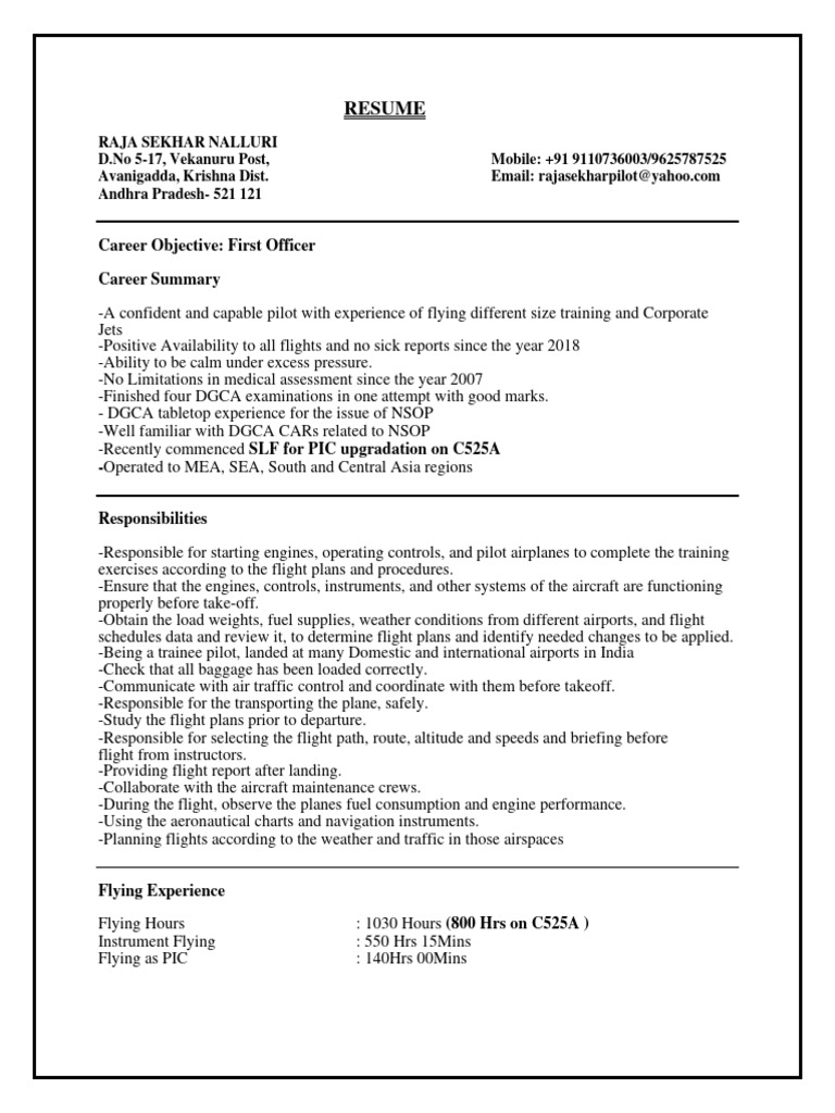 Capt Raja Resume | PDF | Flight | Airport