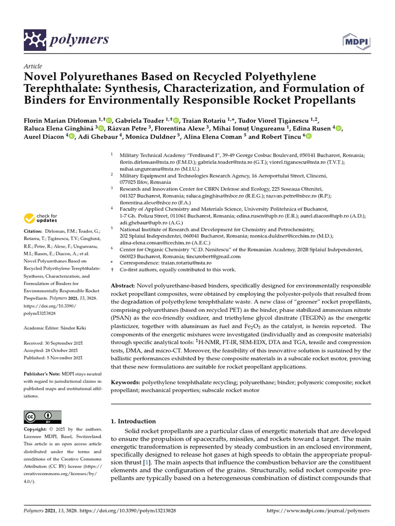 Novel Polyurethanes Based On Recycled Po | PDF | Rocket Propellant ...
