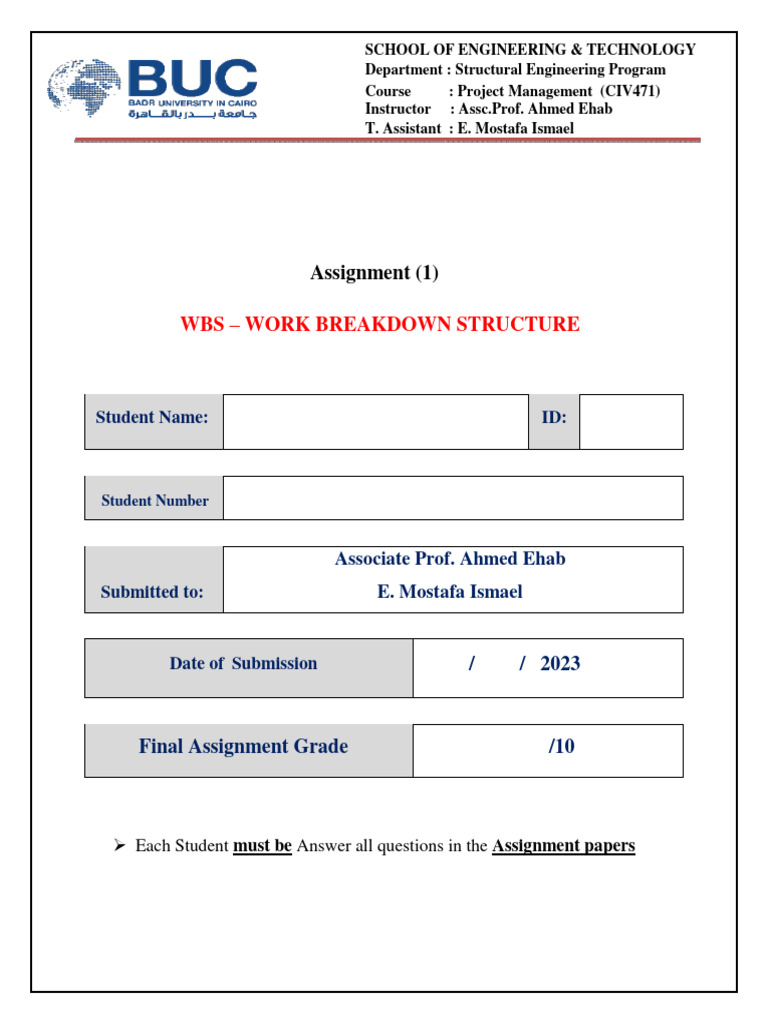 WBS Assignment for Project Management | PDF | Engineering