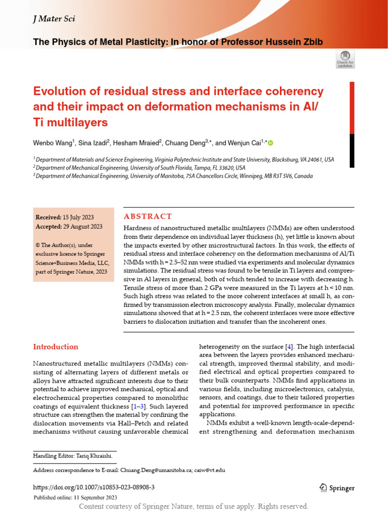 Residual Stress in Al/Ti Multilayers | PDF