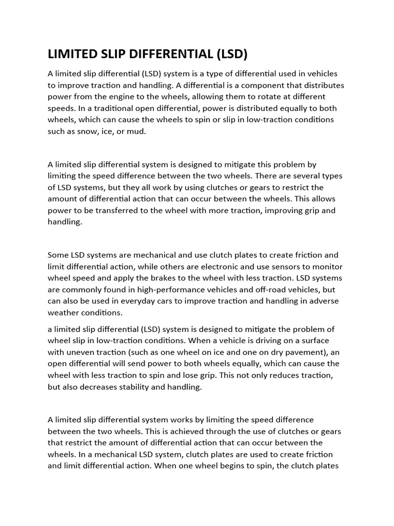 Limited Slip Differential PDF Vehicle Technology Machines