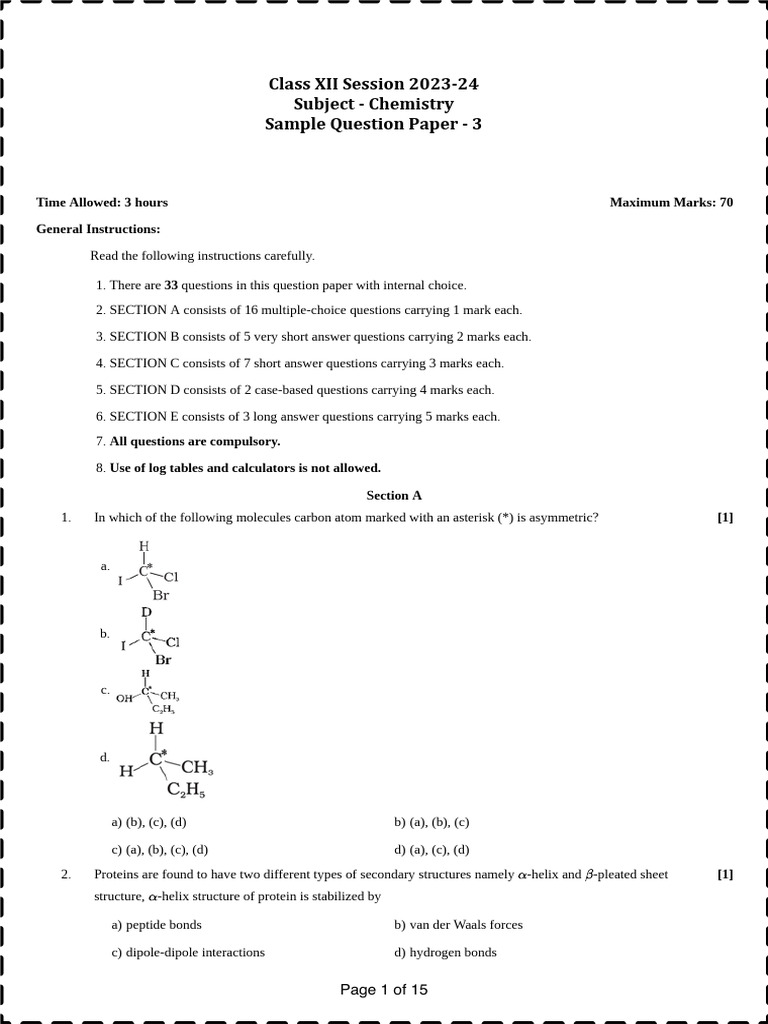Sample Paper 3 12th | PDF