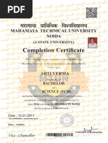 Completion Certificate: Mahamaya Technical University