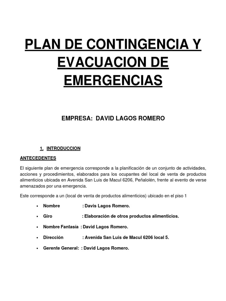 Plan de Accion de Emergencias | Descargar gratis PDF | Emergencia | Bombero