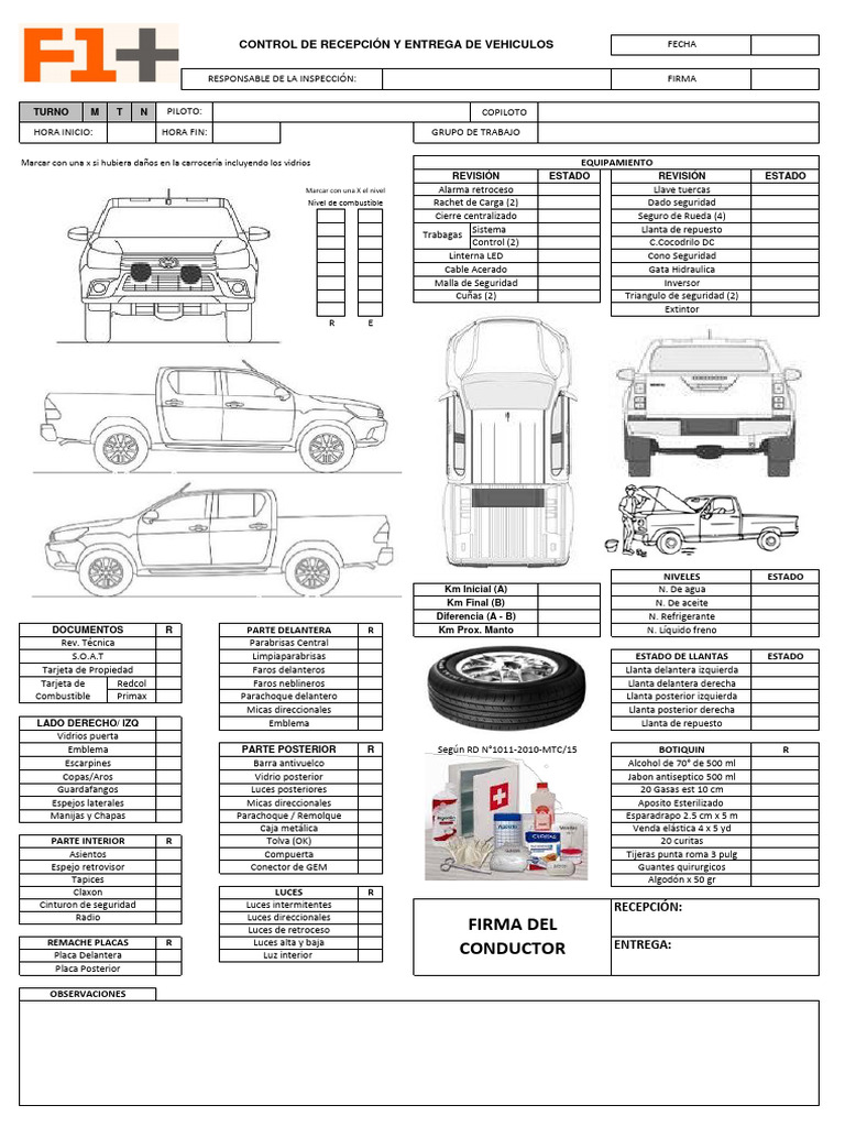 Formato de Check List Vehicular Excel | PDF | Fabricantes de ...