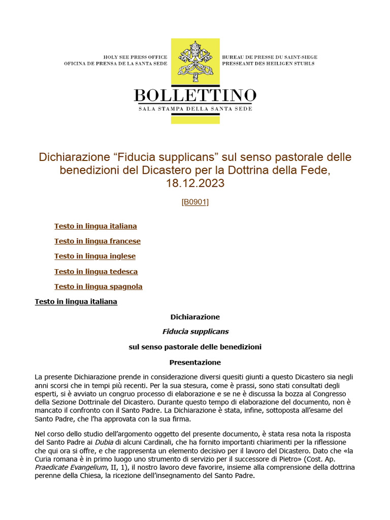 2023 12 18 declaration fiducia supplicans on the pastoral meaning of