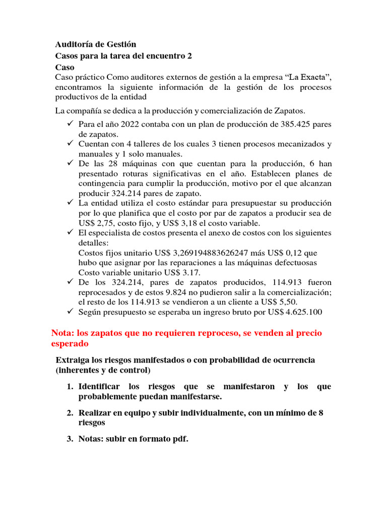 Auditoría de Gestión en Producción de Zapatos | PDF