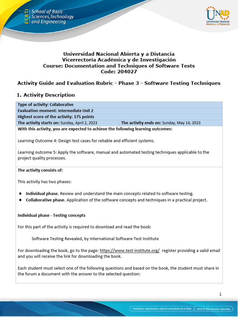 Activities guide and evaluation rubric unit 2 phase 3 software